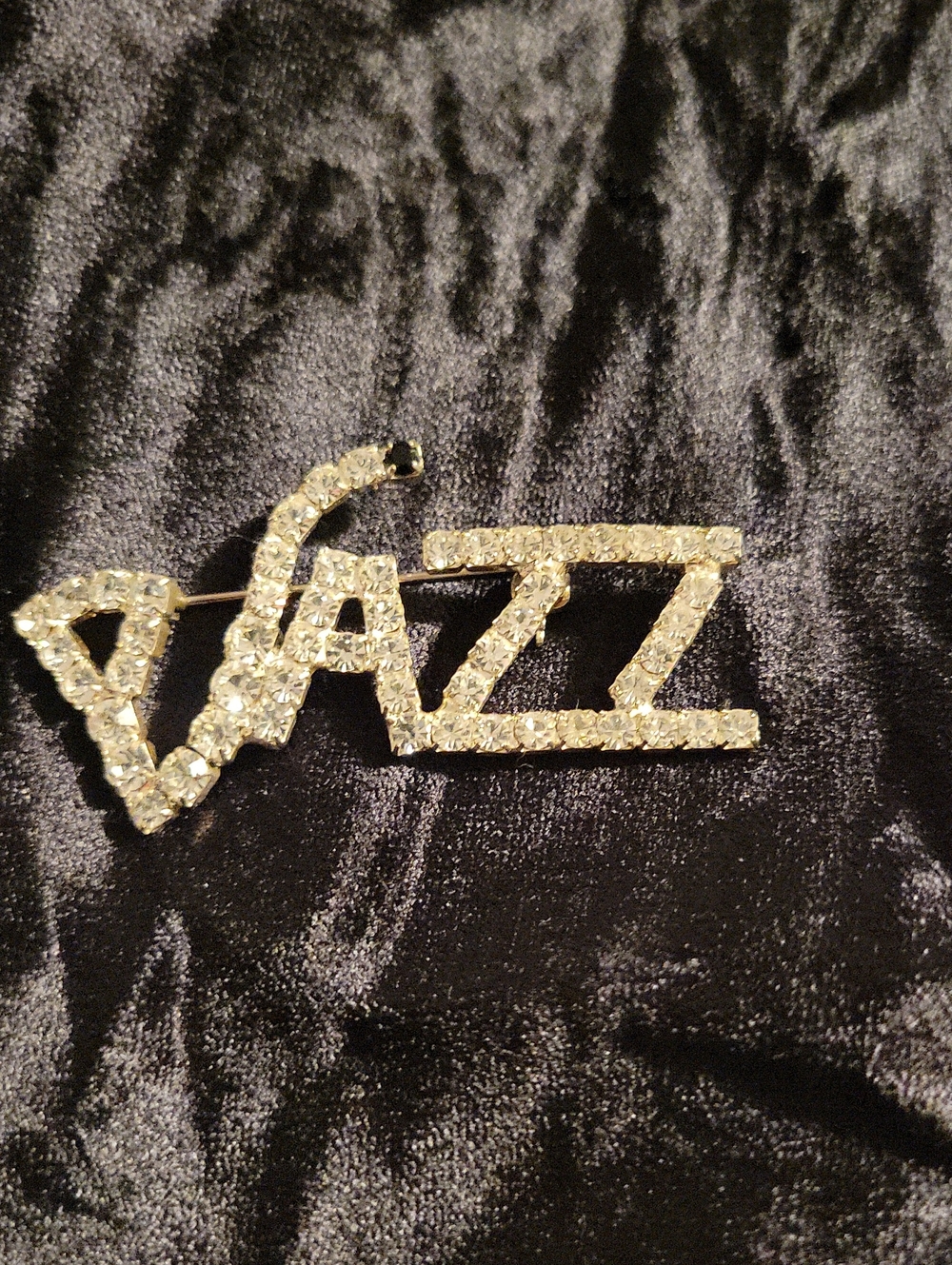 Rhinestone JAZZ Saxaphone Statement Brooch - Clear Crystal